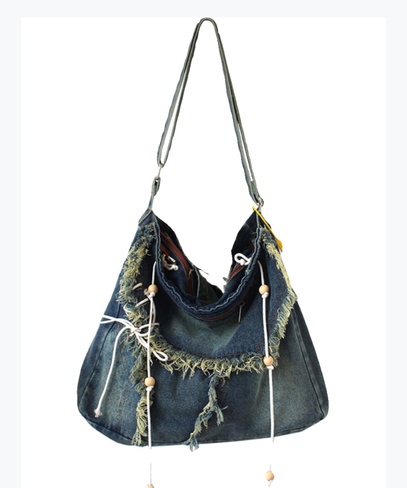 Dam Chic Denim Väska med Fransar och Inre Fickor