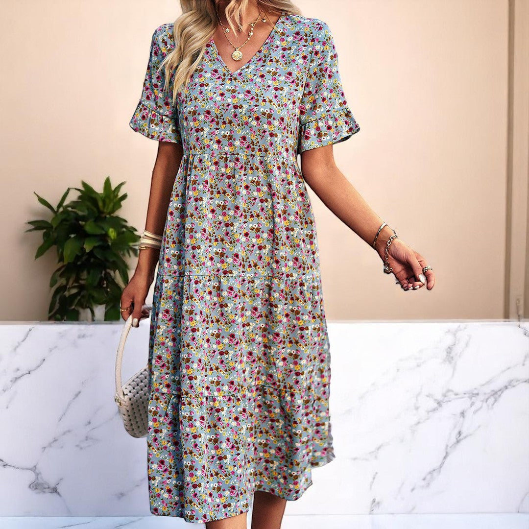 Dame Mellomlang Kjole med V-Halsringning