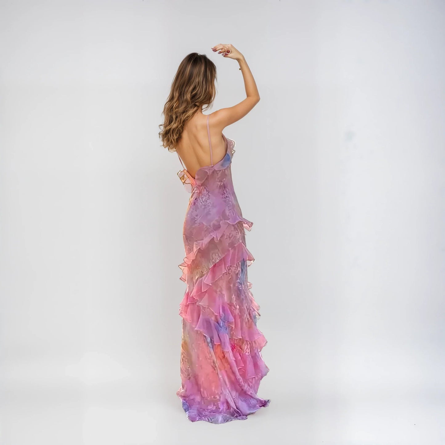 Dam Romantisk Långklänning med Rynkade Detaljer för Fest och Bröllop 2