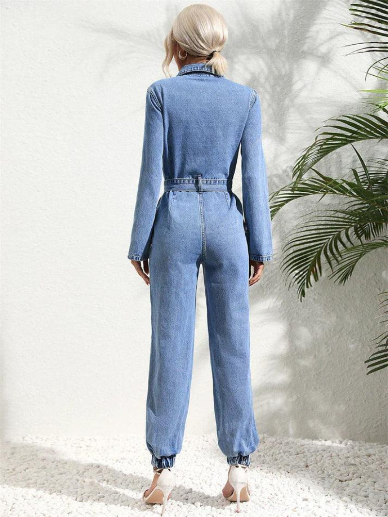 Dam Jumpsuit med Knäppning och Långa Ärmar