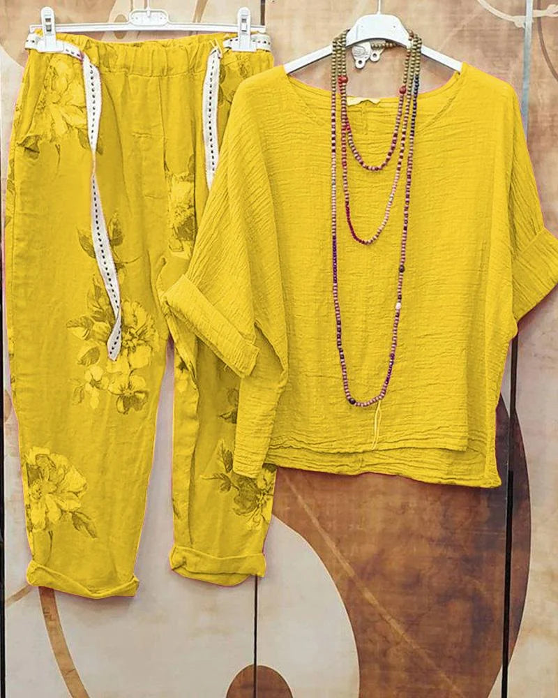 Dam Blus med Blommigt Tryck och Praktisk Ficka