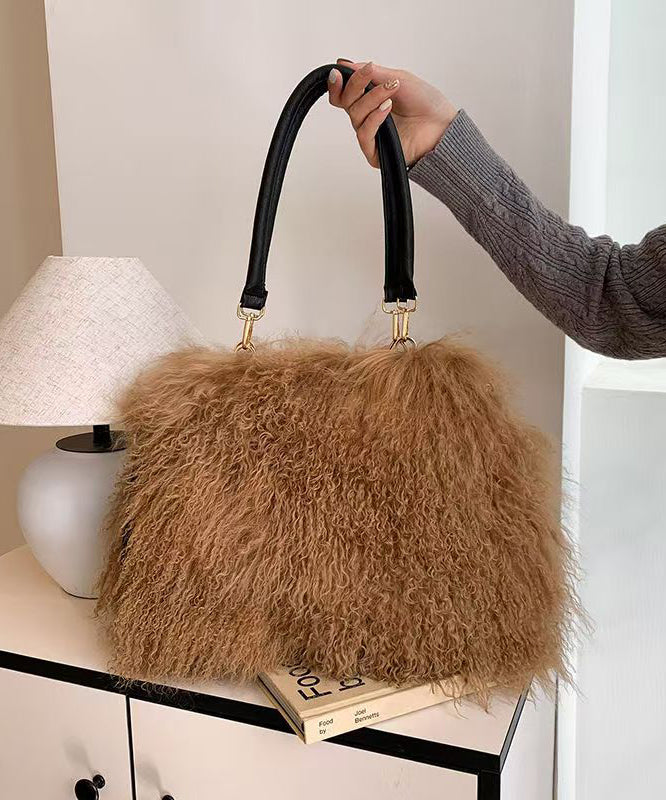 Dam Elegant Fårskinn Axelväska med Justerbar Axelrem och Fickor