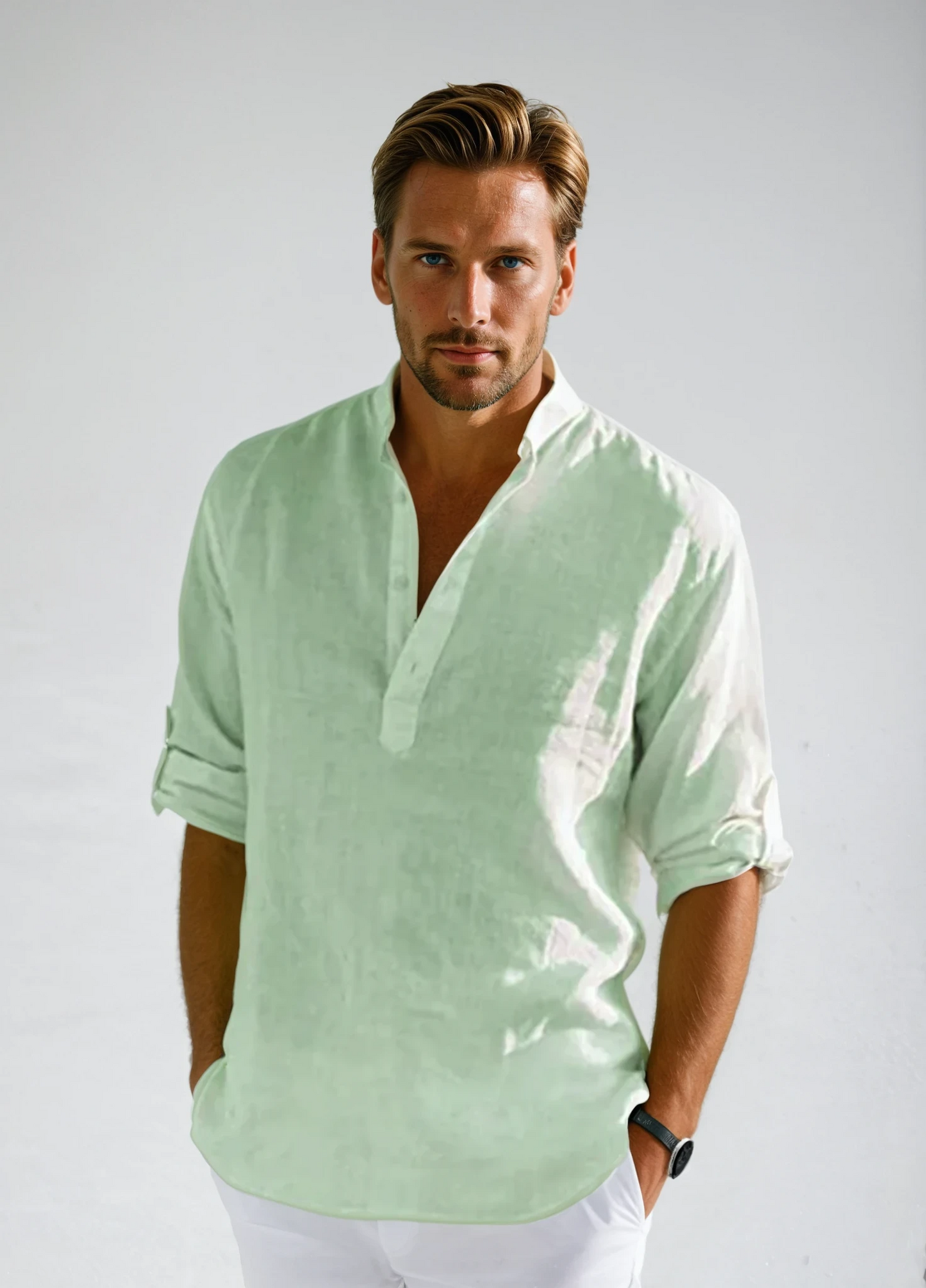 Herr Linne Skjorta med Andningsbar Design för Varma Dagar 3