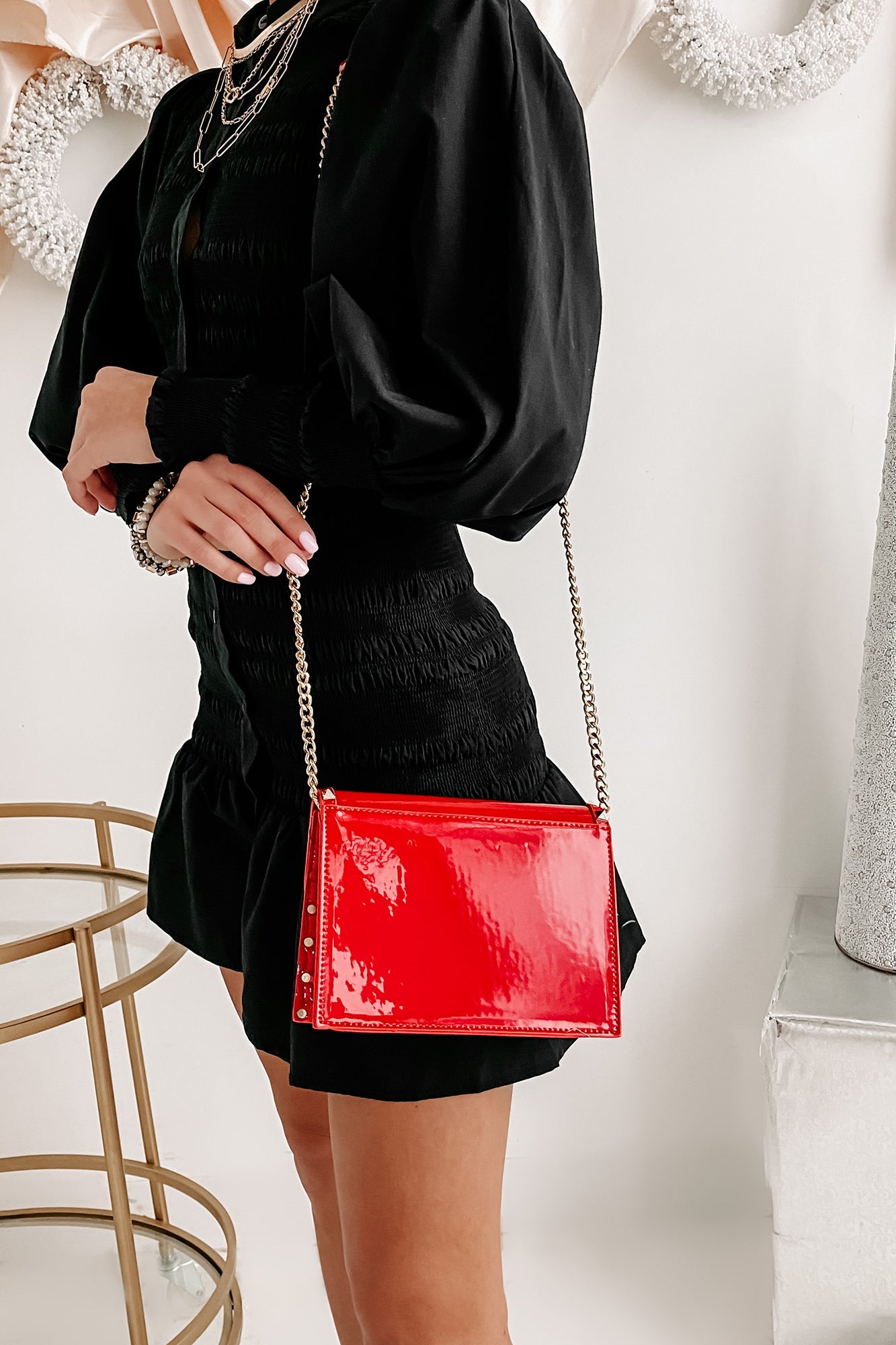 Dam Elegant Faux Læder Crossbody Taske med Nitter og Aftagelig Kæde