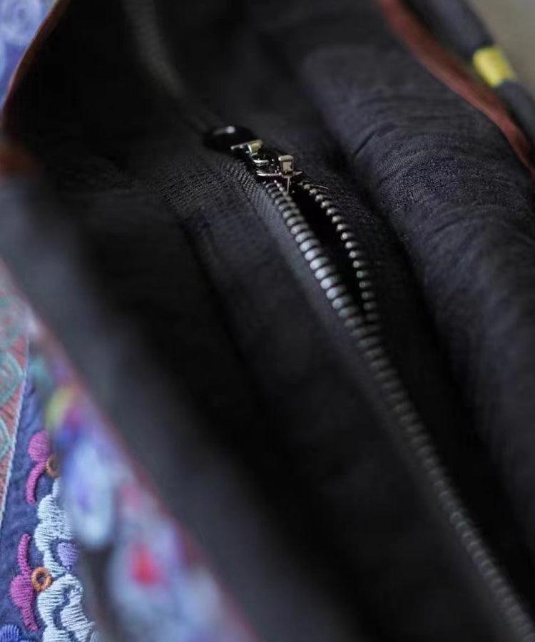 Dam Etnisk Broderad Bomull Crossbody Väska med Dragkedja