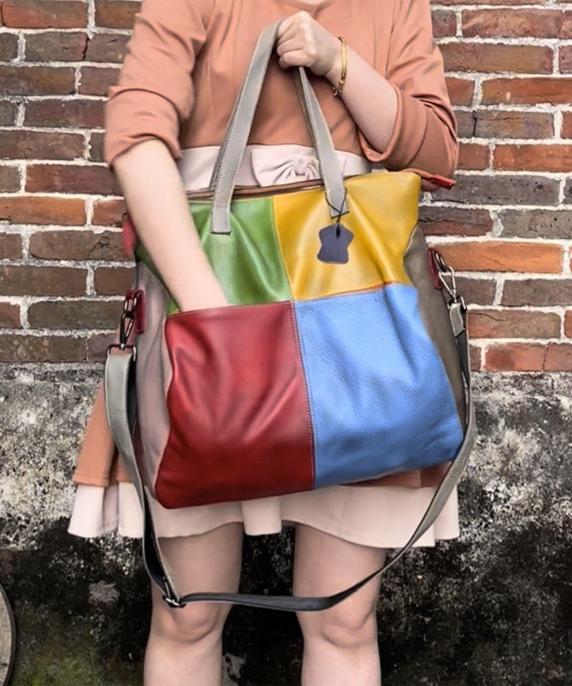 Dame Retro Kalveskinn Crossbody Veske med Lappeteppe Mønster