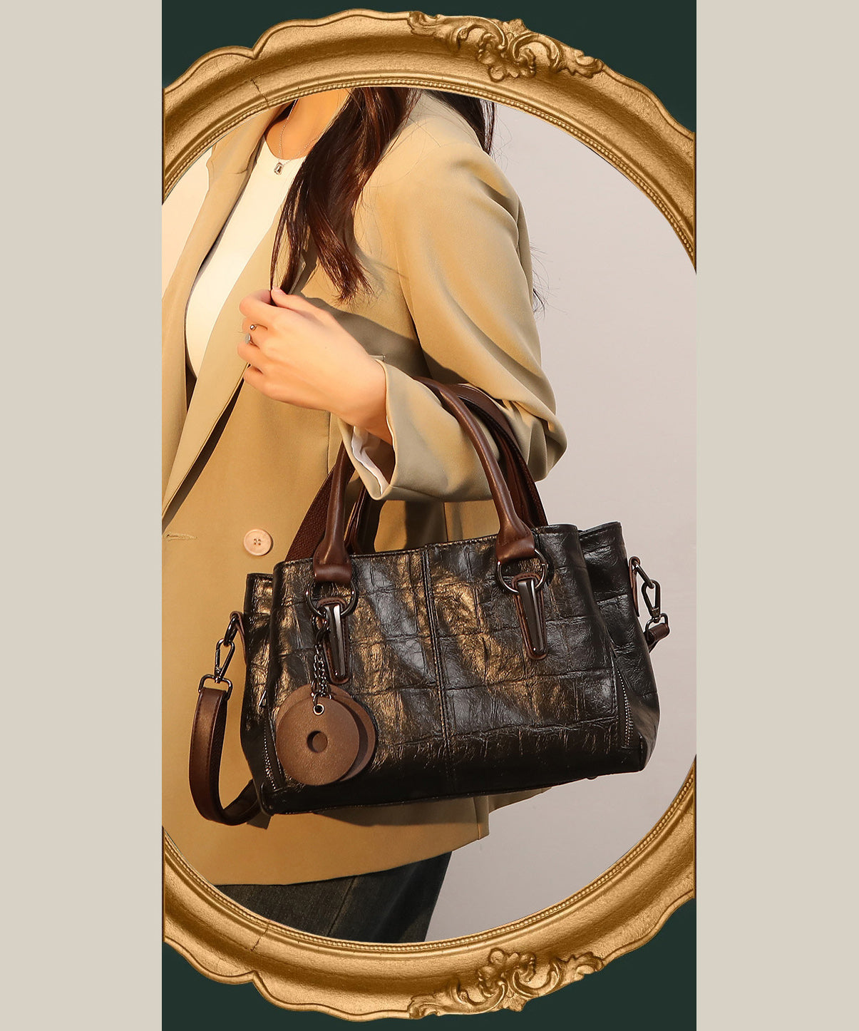 Dam Elegant Faux Läder Messenger Väska med Unik Patchwork Design