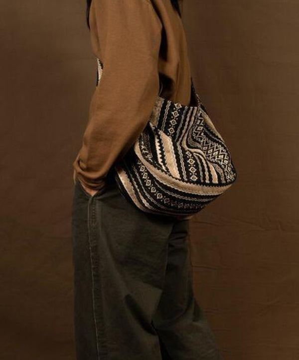 Unisex Vintage Broderad Linne Väska med Dragkedja