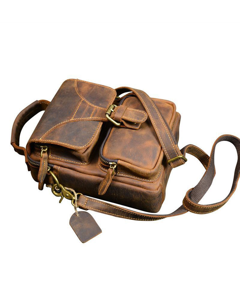 Dam Vintage Kalvläder Mini Messenger Bag med Justerbar Axelrem