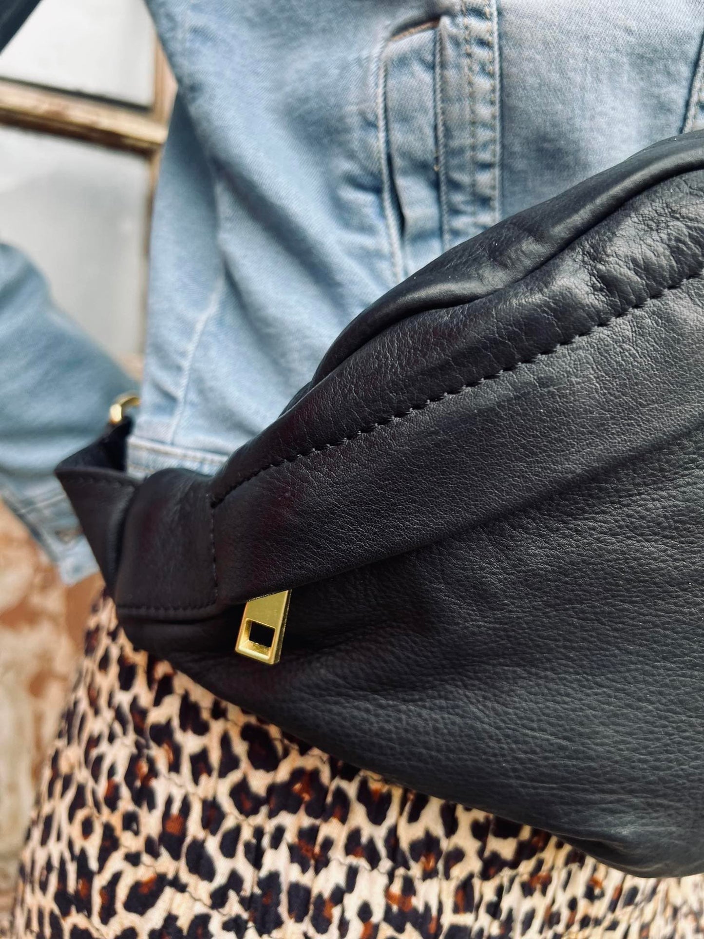Unisex Elegant Kalvskinn Bumbag med Blixtlås