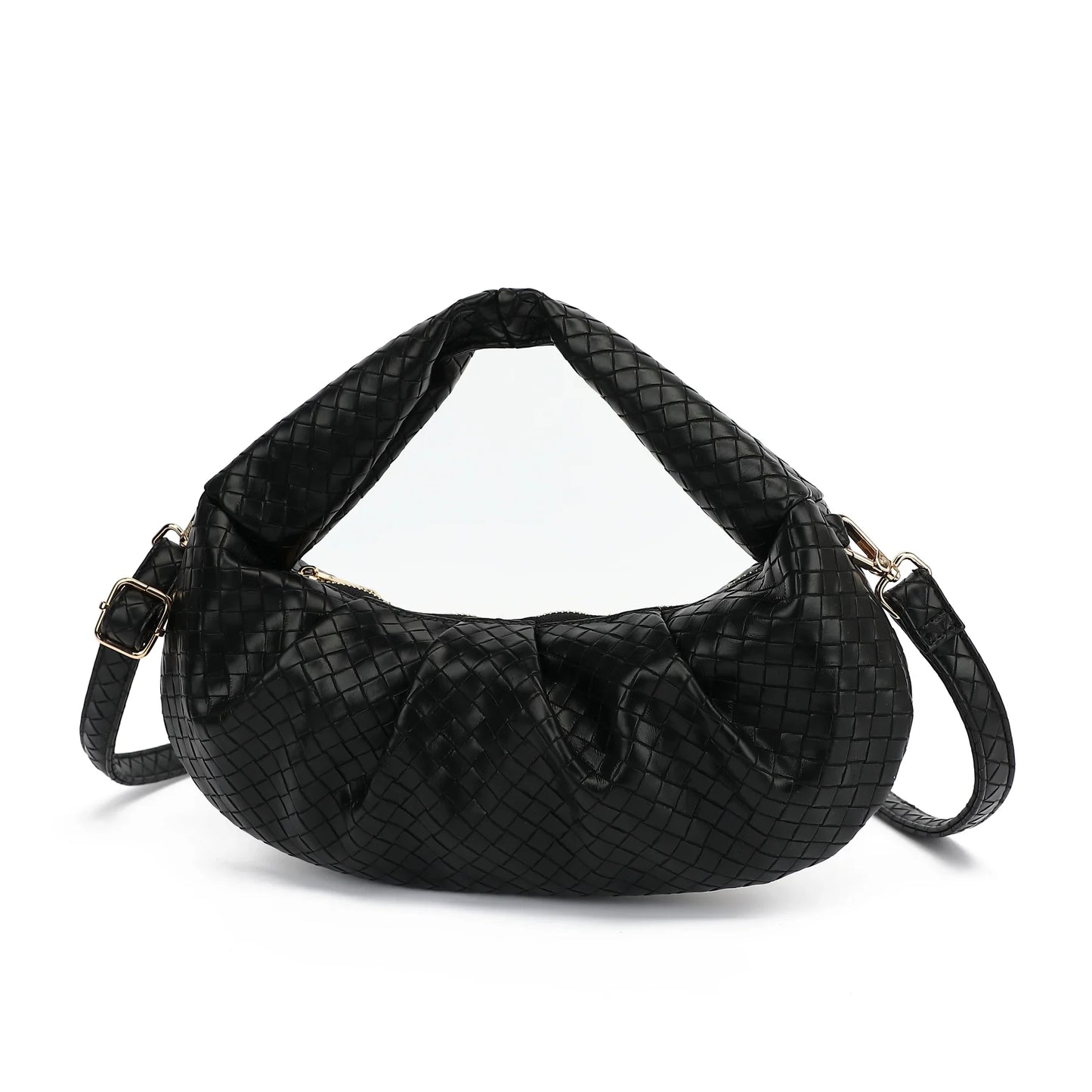 Dam Flätad PU Väska med Justerbar Rem och Blixtlåsstängning