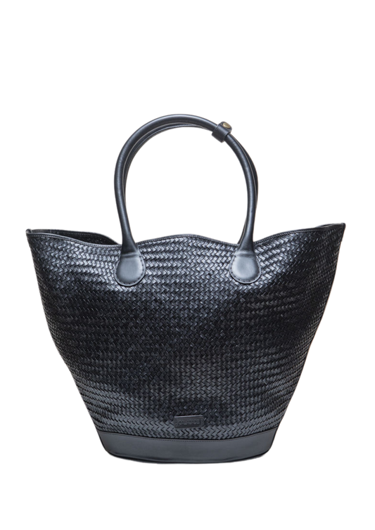 Damernas Trendig Handvävd Läderhandväska med Avtagbar Rem och Rymligt Huvudfack