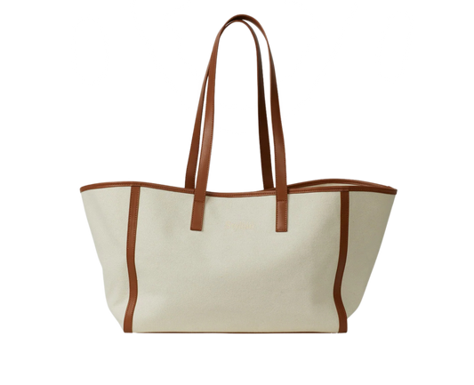 Kvinnors Elegant Bomulls Tote med Imitationsläderdetaljer