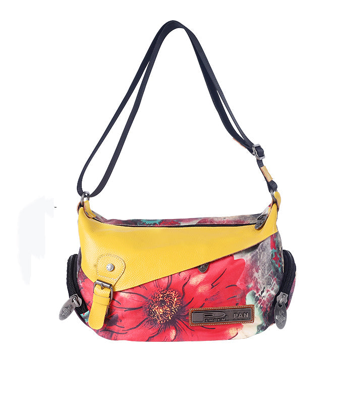 Dam Stor Denimväska med Etnisk Stil och Dragkedja