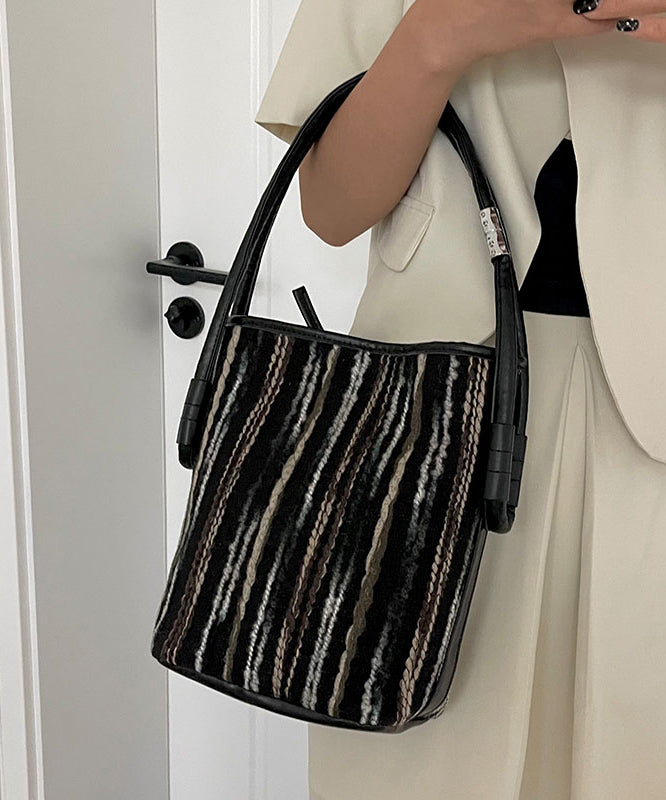 Dam Minimalistisk Bomullsväska med Randig Design och Inuti Fickor