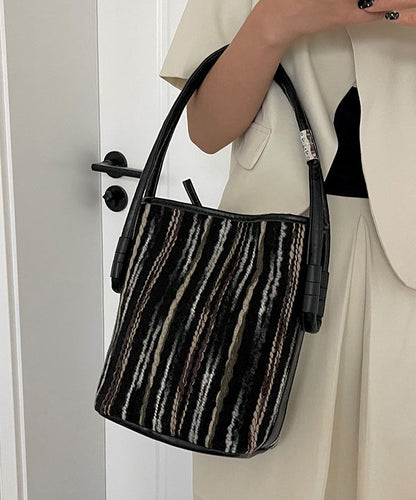 Dam Minimalistisk Bomullsväska med Randig Design och Inuti Fickor