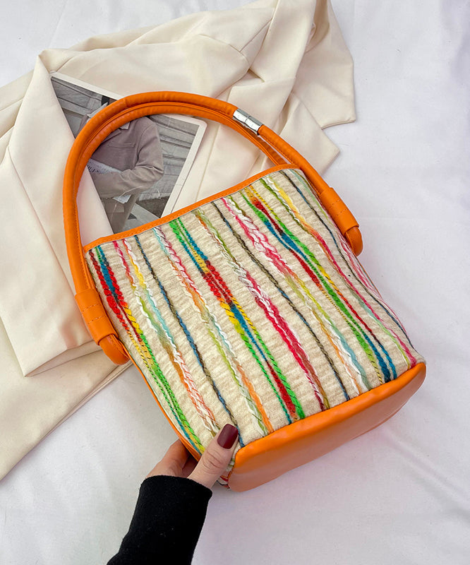 Dam Minimalistisk Bomullsväska med Randig Design och Inuti Fickor