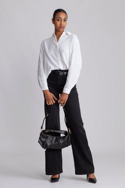 Dam Flätad PU Väska med Justerbar Rem och Blixtlåsstängning