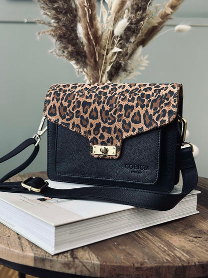 Kvinnor Elegant Mocka Crossover Boxbag med Leopardmönster