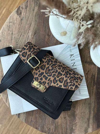 Kvinnor Elegant Mocka Crossover Boxbag med Leopardmönster