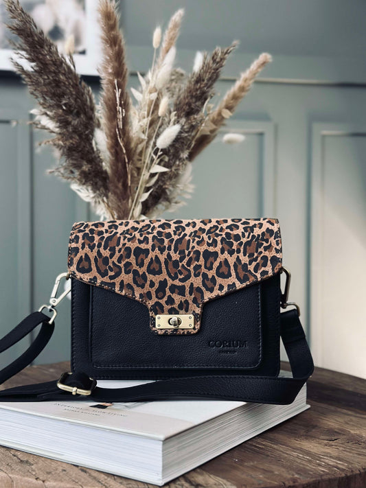 Kvinnor Elegant Mocka Crossover Boxbag med Leopardmönster