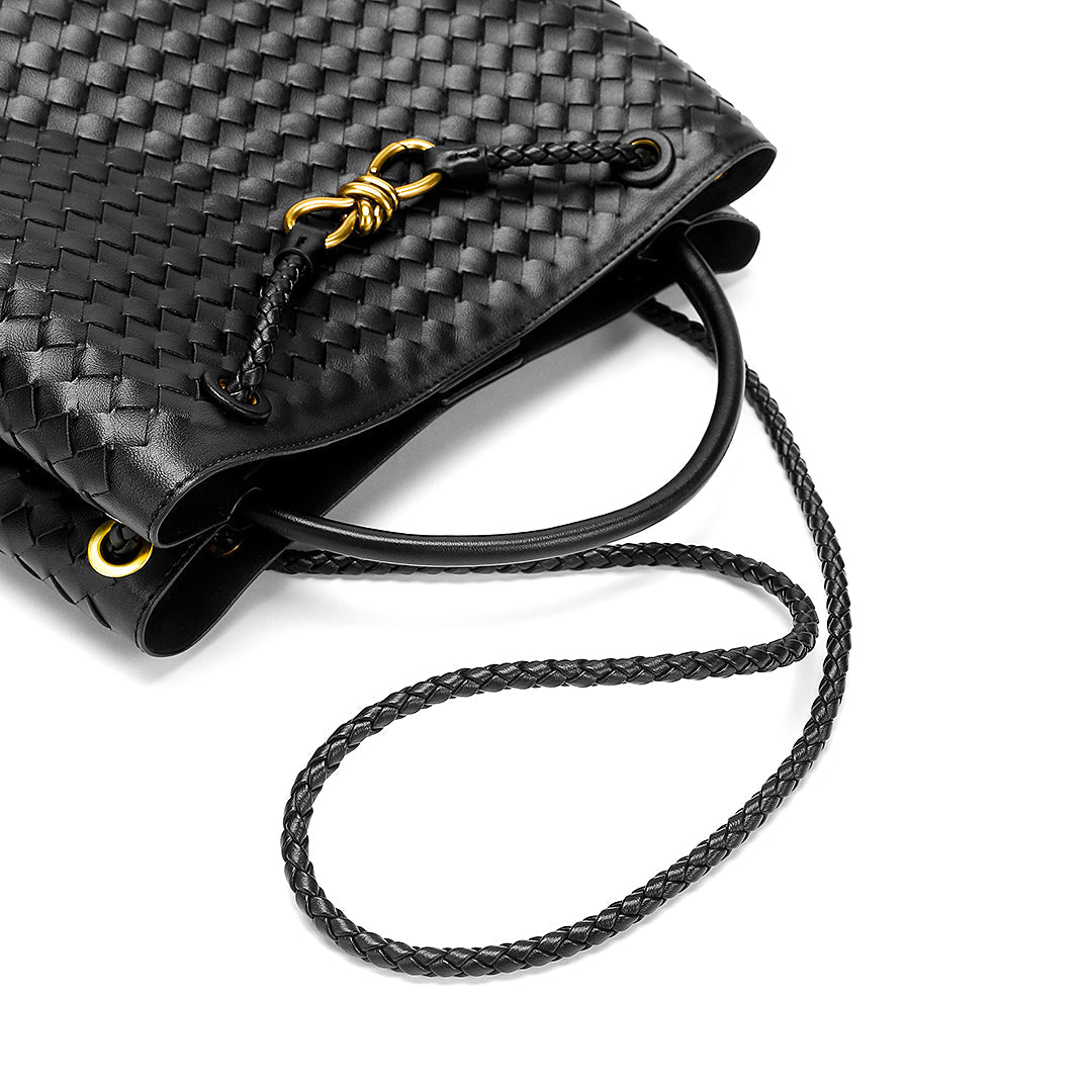 Helen - Moderna Designer Look Flätad Axelväska med Metall Knutdetalj för Dam