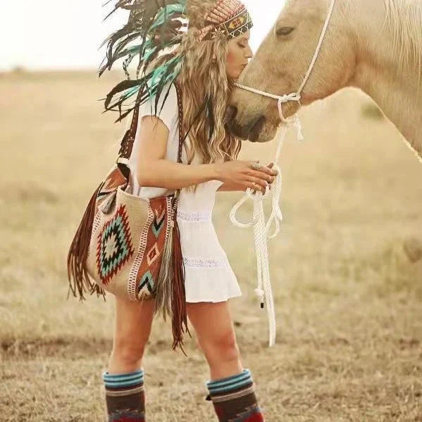 Belle - Handvävd Knutdesign Veganläder Axelväska för Dam