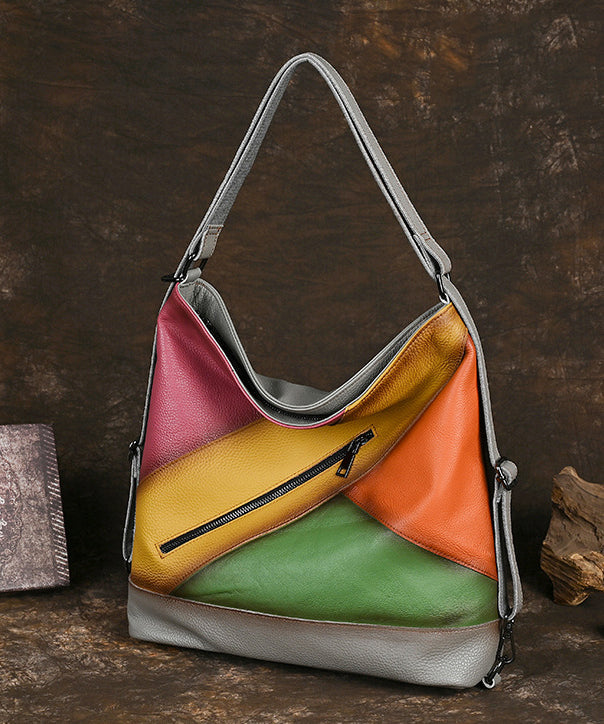 Dam Retro Kalvläders Handväska med Dragkedja och Inuti Fickor