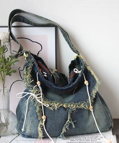 Dam Chic Denim Väska med Fransar och Inre Fickor