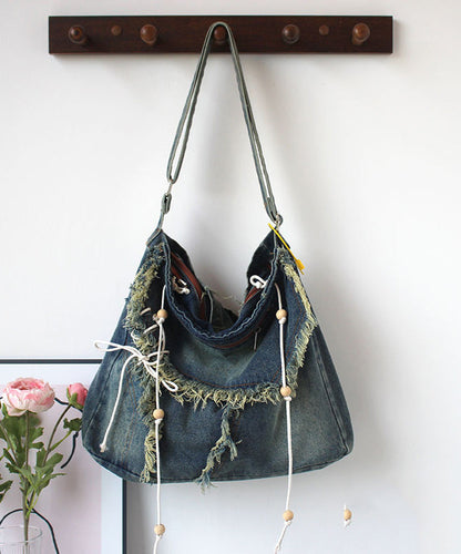 Dam Chic Denim Väska med Fransar och Inre Fickor