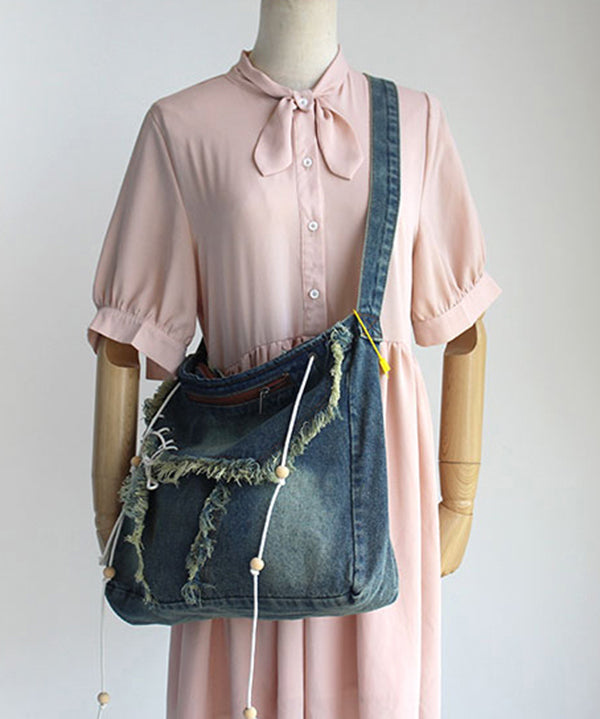 Dam Chic Denim Väska med Fransar och Inre Fickor