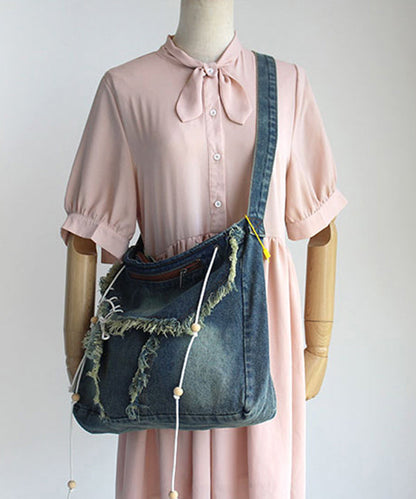 Dam Chic Denim Väska med Fransar och Inre Fickor