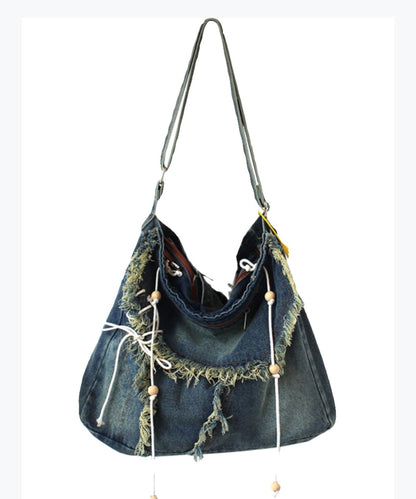 Dam Chic Denim Väska med Fransar och Inre Fickor