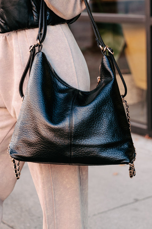 Dam Elegant Faux Læder Taske med Justerbare Remme og Kædedetaljer