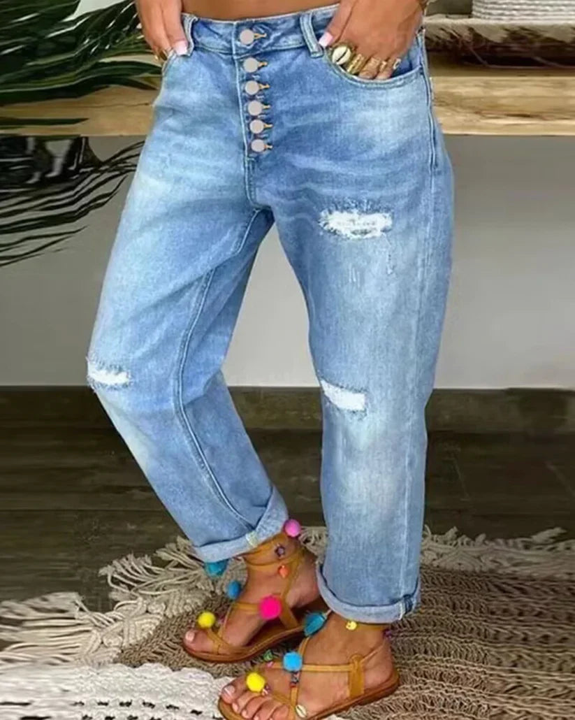 Dam Baggy Jeans med Lös Passform för Avslappnad Look 0