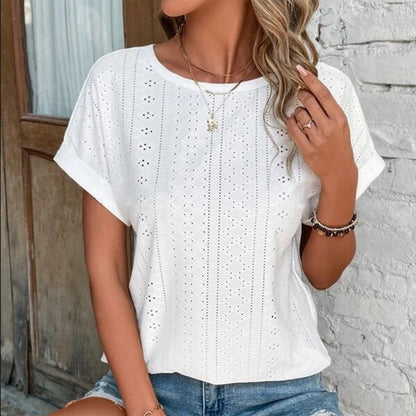 Dam Blus med O-hals och Avslappnad Passform