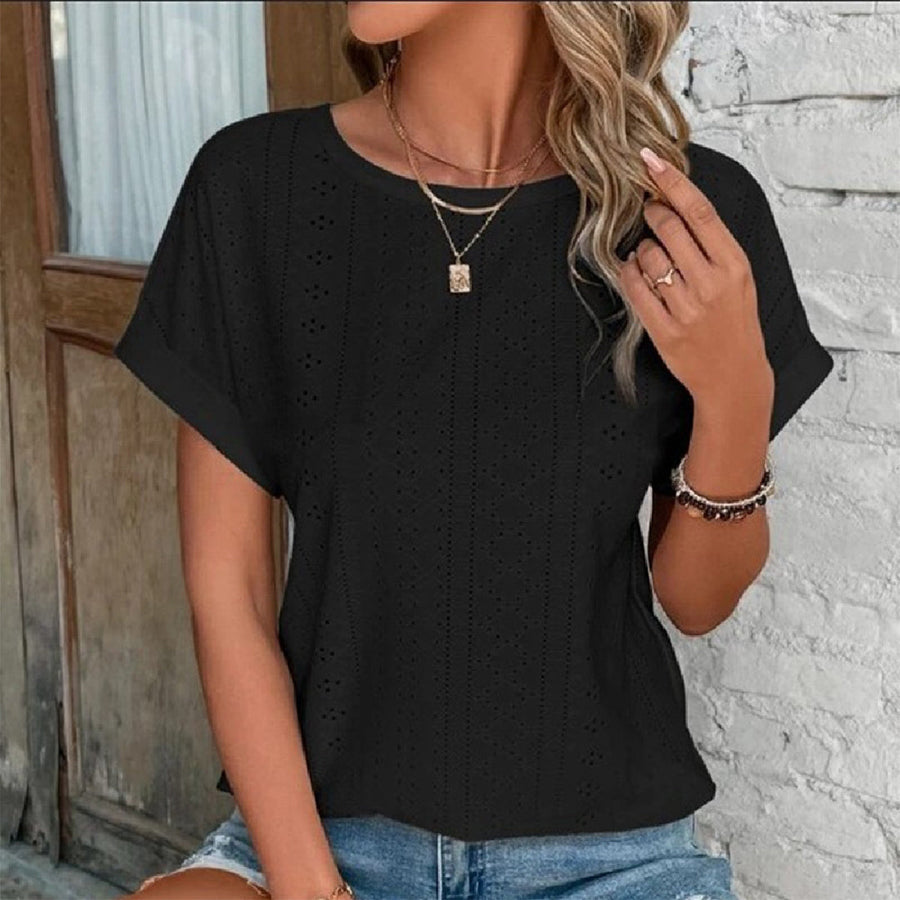 Dam Blus med O-hals och Avslappnad Passform