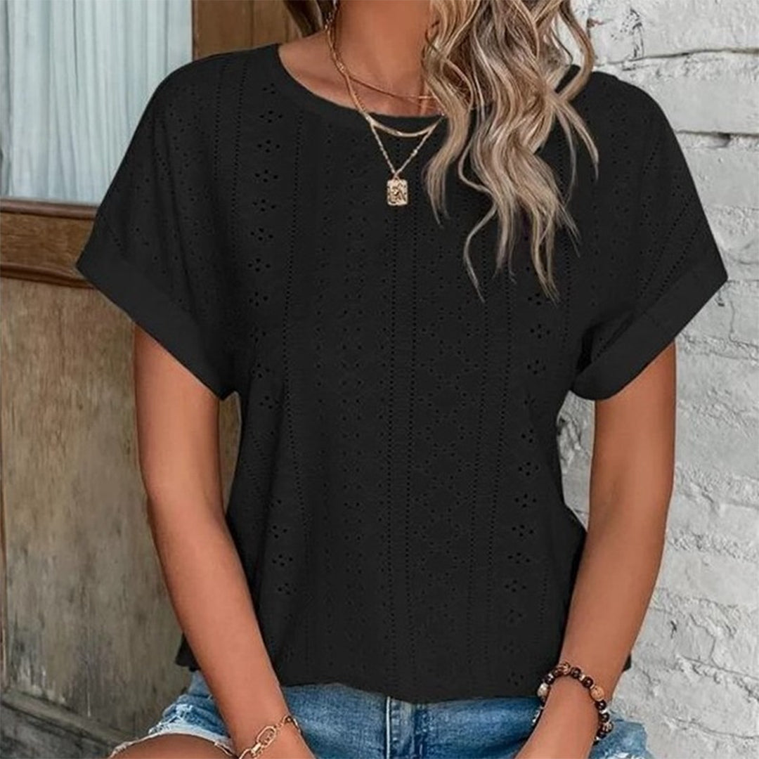 Dam Blus med O-hals och Avslappnad Passform