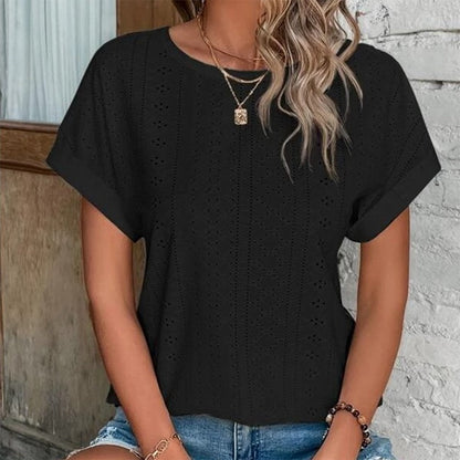 Dam Blus med O-hals och Avslappnad Passform