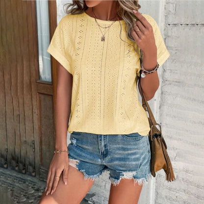 Dam Blus med O-hals och Avslappnad Passform