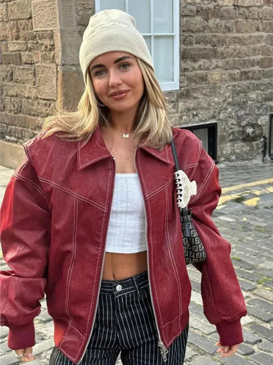 Dam Överdimensionerad Jacka | Dragkedja | Långa Ärmar | Krage