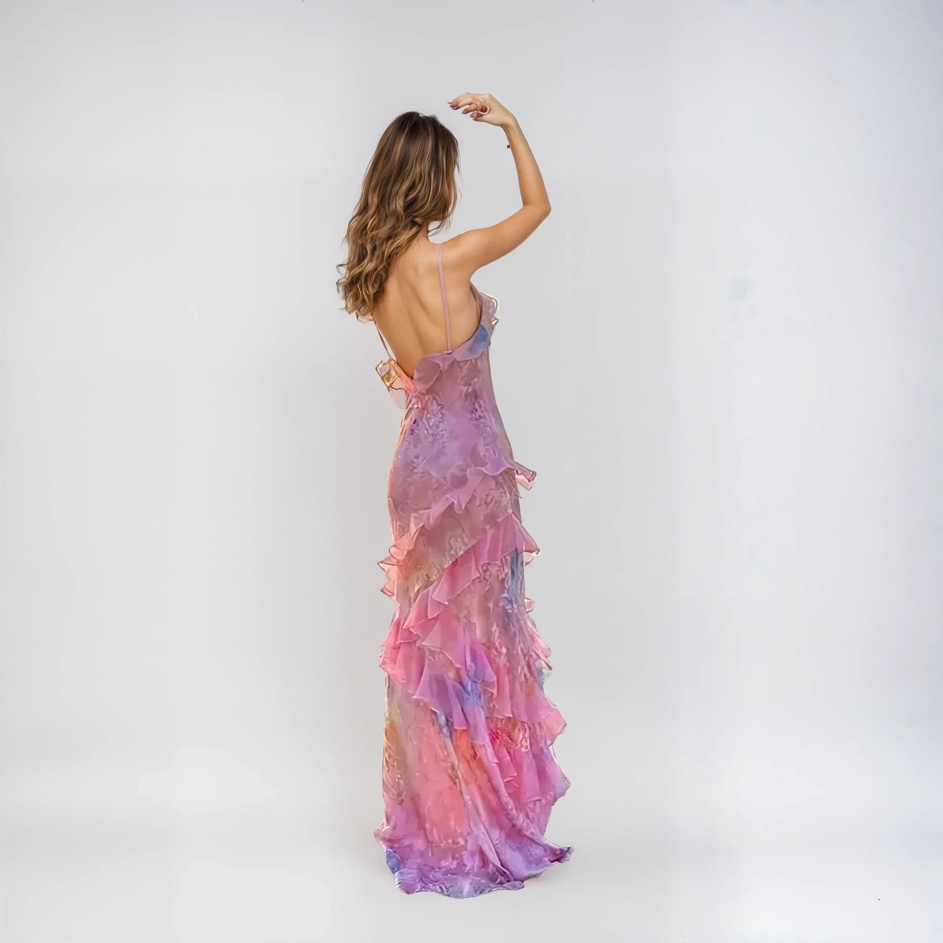 Dam Romantisk Långklänning med Rynkade Detaljer för Fest och Bröllop 2