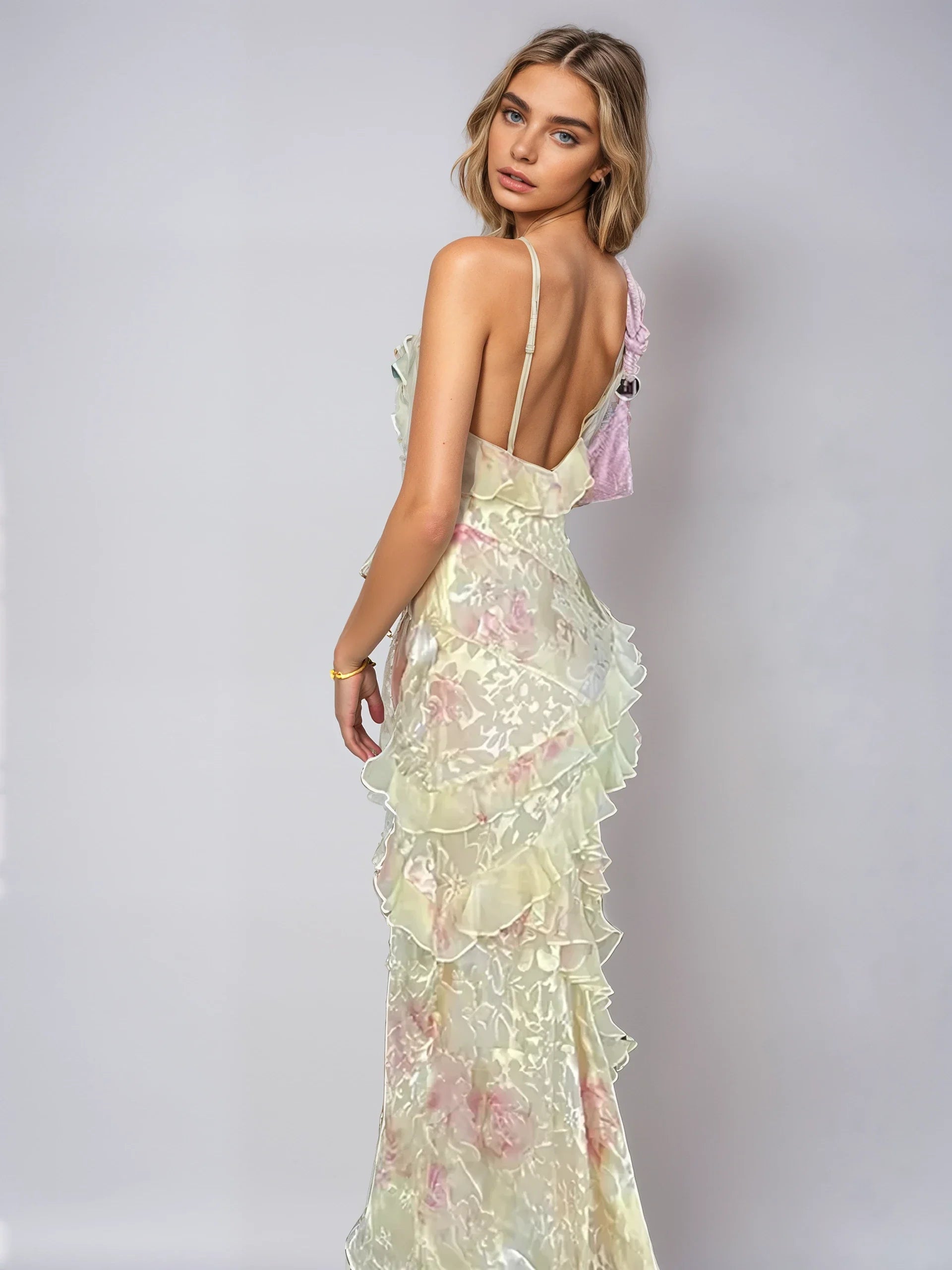 Dam Romantisk Långklänning med Rynkade Detaljer för Fest och Bröllop 4