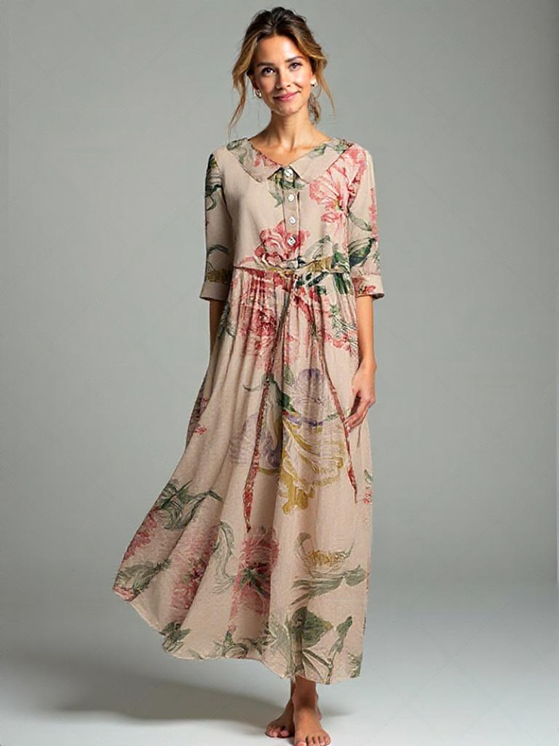 Dam Blommig Maxiklänning | 3/4-ärmar