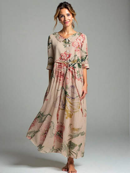 Dam Blommig Maxiklänning | 3/4-ärmar