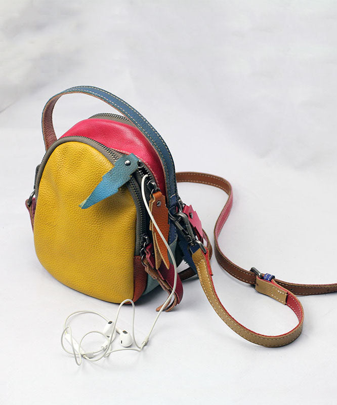 Dam Elegant Kalvläder Messenger Väska med Färgblockdesign