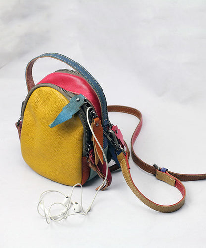 Dam Elegant Kalvläder Messenger Väska med Färgblockdesign