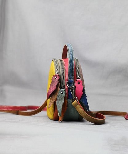 Dam Elegant Kalvläder Messenger Väska med Färgblockdesign