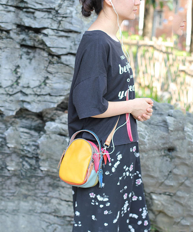 Dam Elegant Kalvläder Messenger Väska med Färgblockdesign