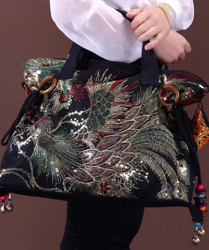 Dam Etnisk Broderad Canvas Axelväska med Justerbar Axelrem